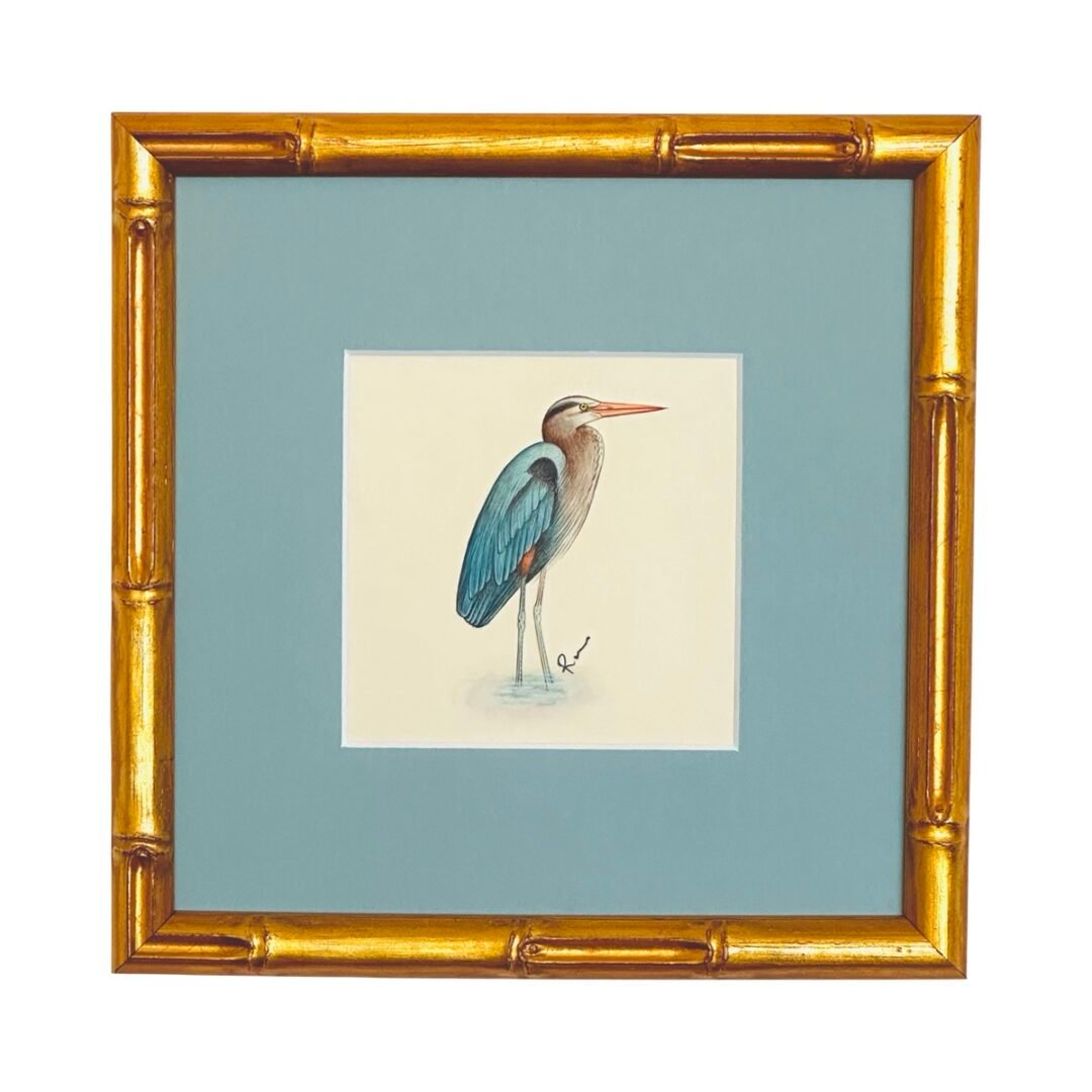 Hand-Painted Heron Painting, Misty