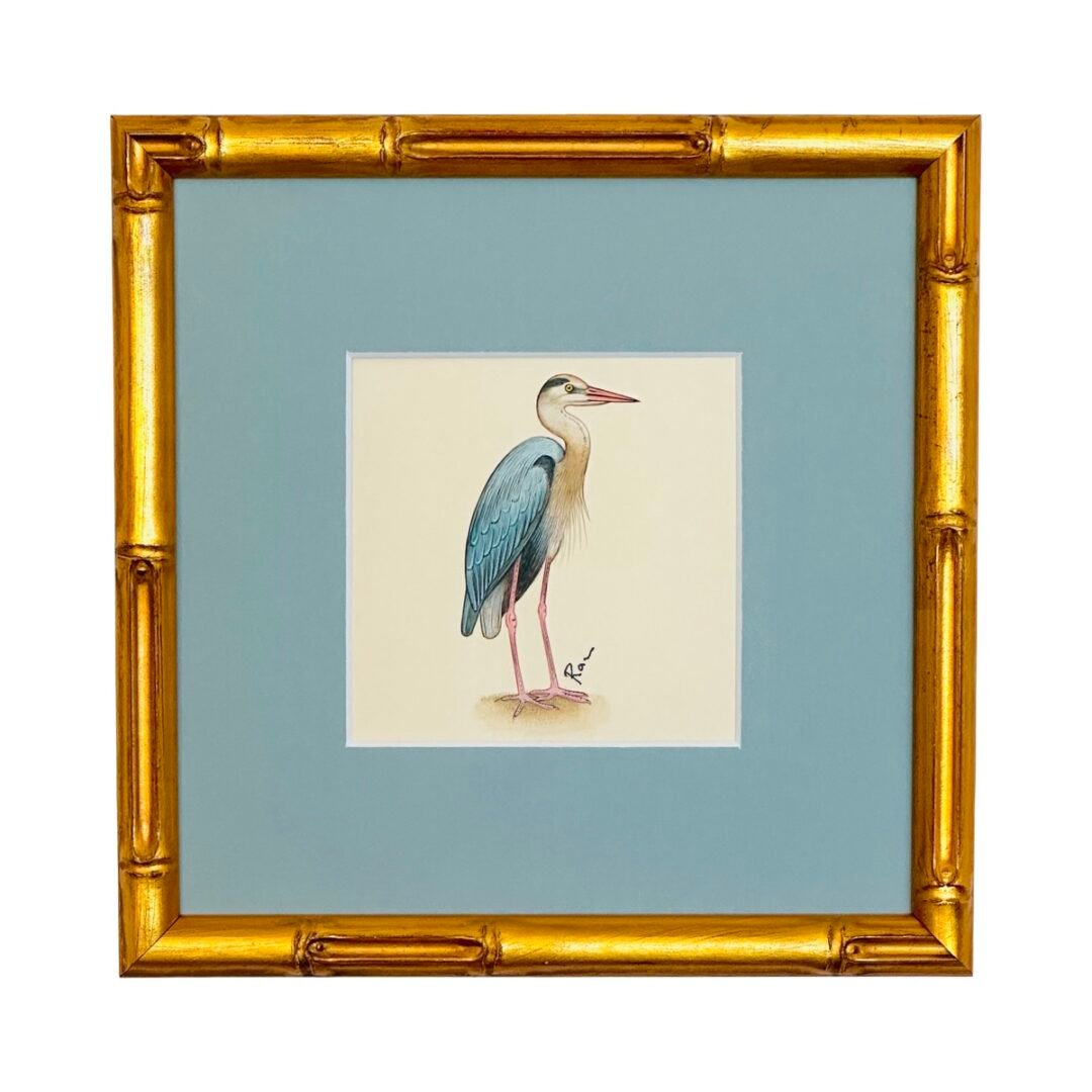 Hand-Painted Heron Painting, Marshmallow