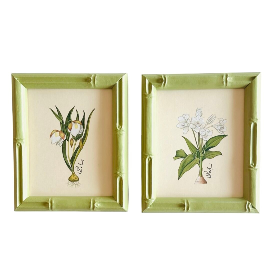 Hand-Painted Floral Paintings, Pair