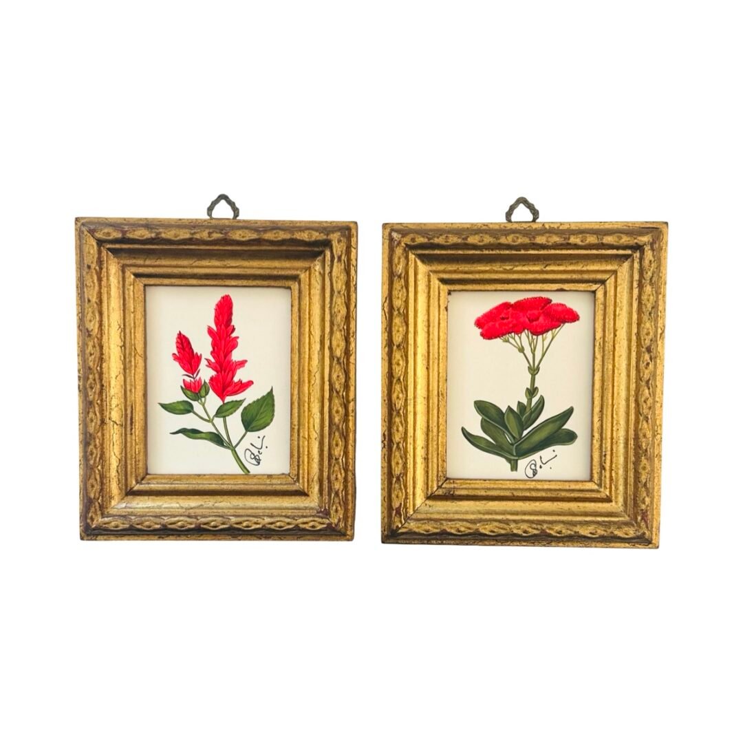 Hand-Painted Floral Paintings, Pair