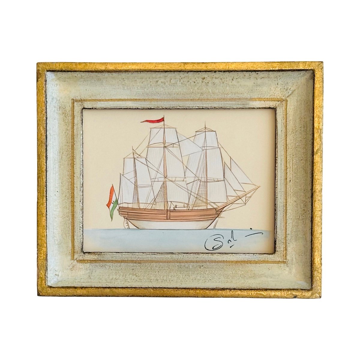 Hand-Painted Sailboat Painting, Sea Biscuit