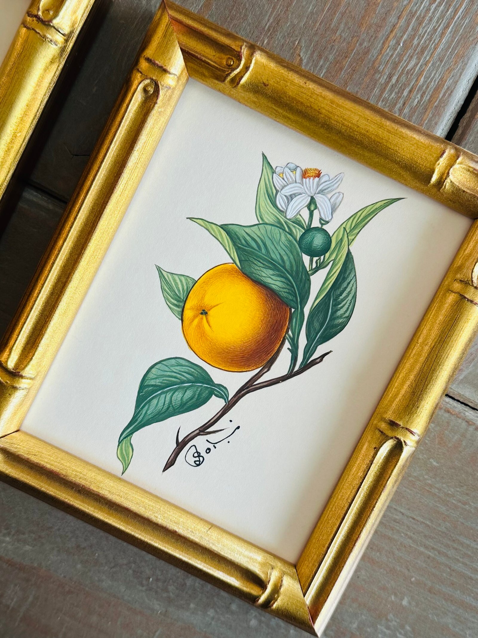 Hand-Painted Citrus Paintings, Pair - Image 2