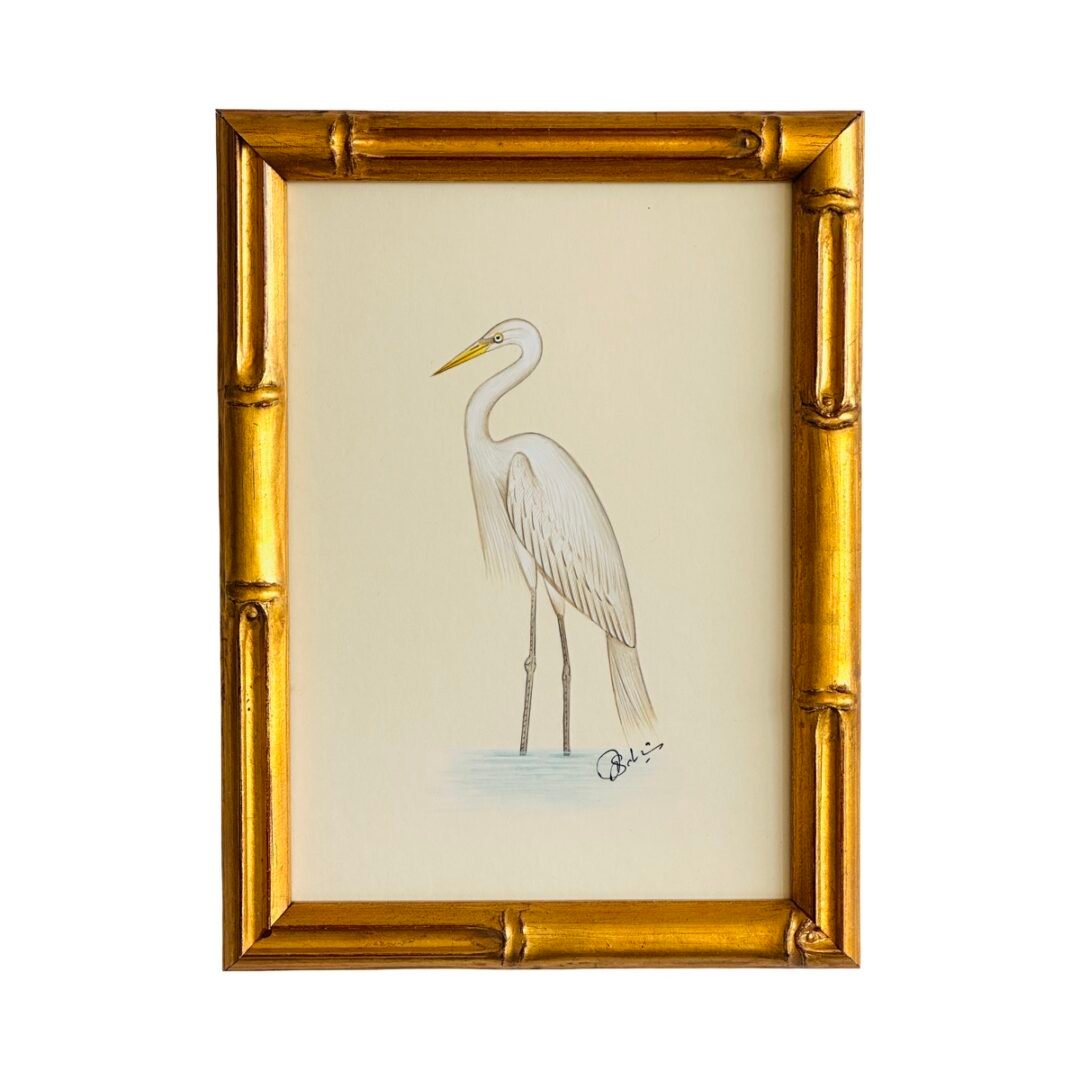 Hand-Painted White Heron Painting, Pearl