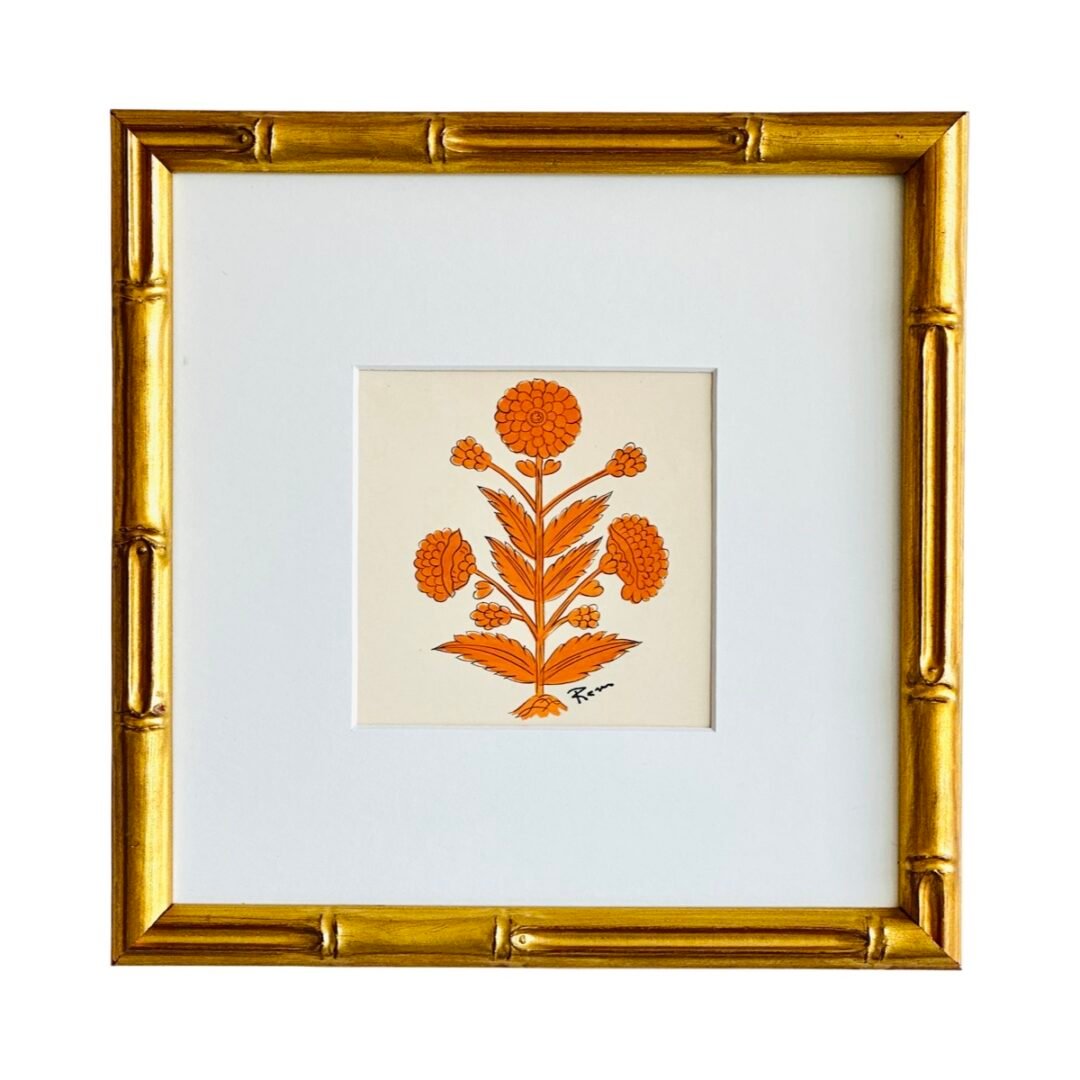 Hand-Painted Jaipur Orange Floral Motif Painting