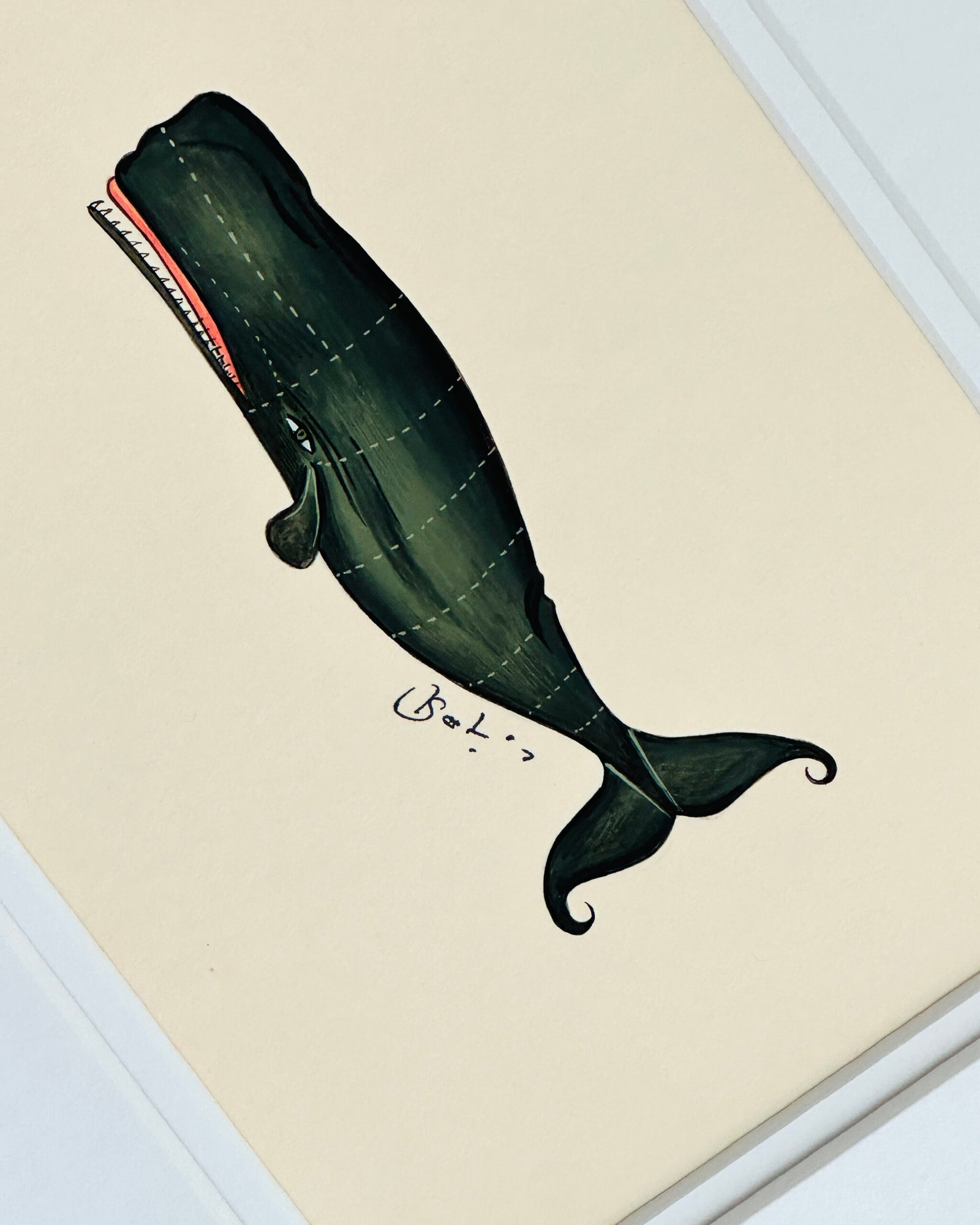 Hand-Painted Whale Painting, Harbor - Image 2