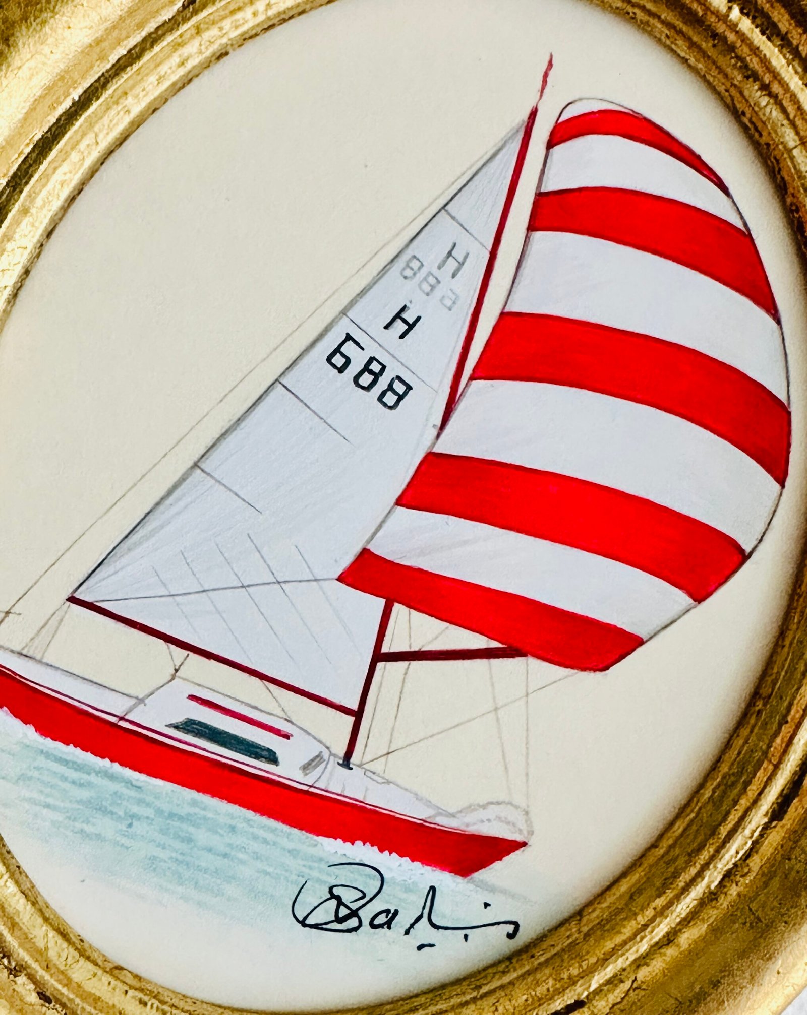 Hand-Painted Sailboat Painting, Candy Sail - Image 2