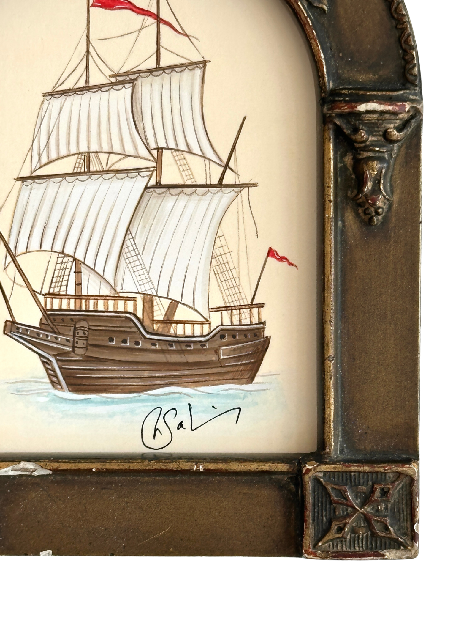 Hand-Painted Sailboat Painting, Scarlet Voyage - Image 4