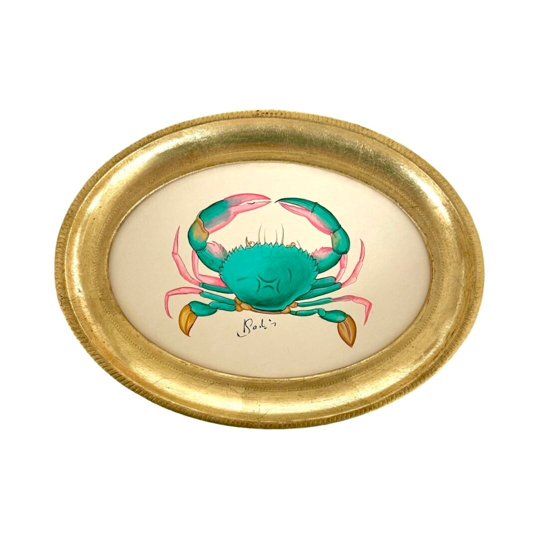 Hand-Painted Emerald Green Crab Painting, Tide