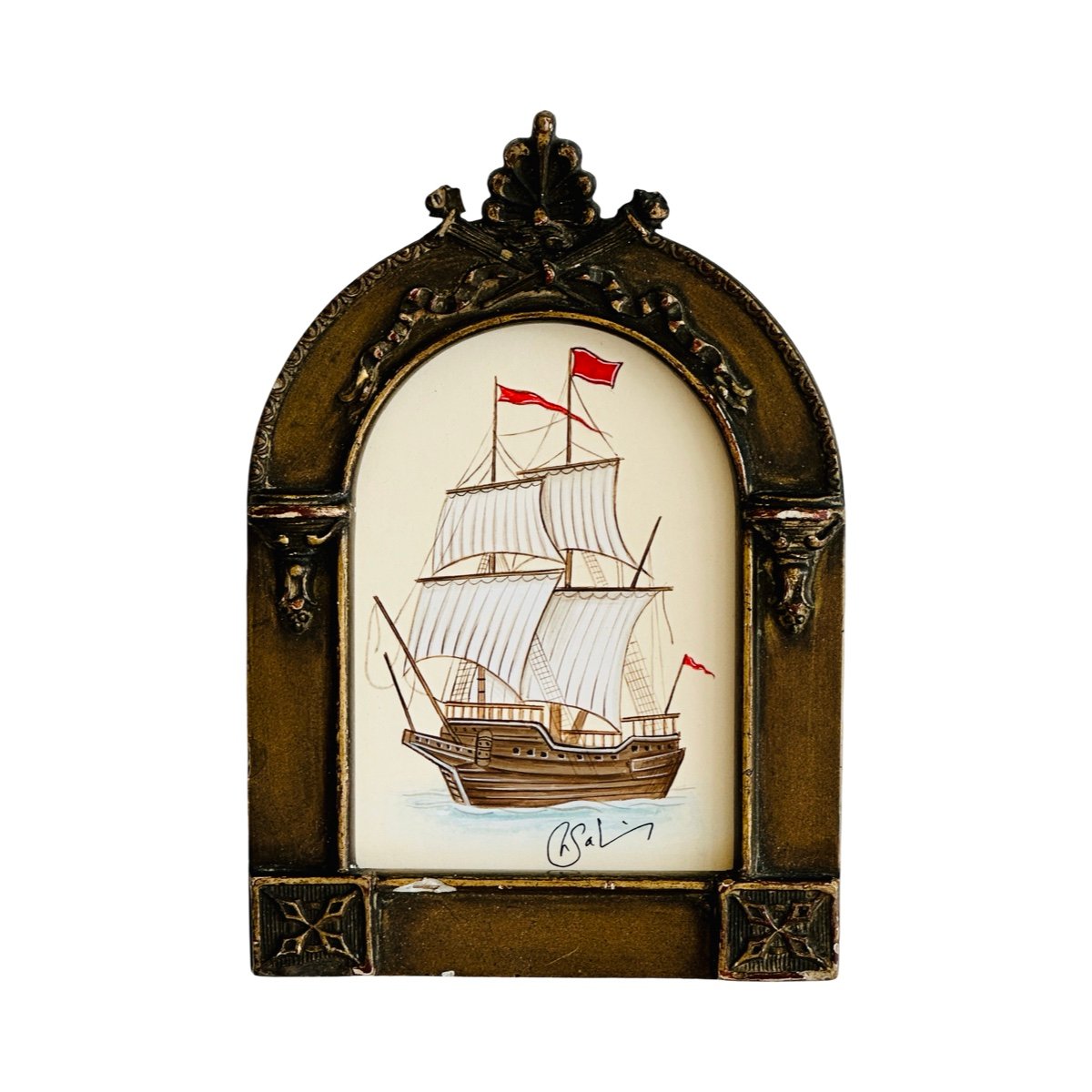 Hand-Painted Sailboat Painting, Scarlet Voyage