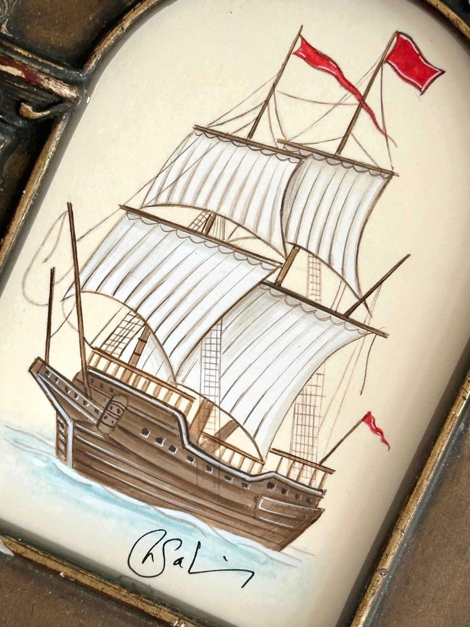 Hand-Painted Sailboat Painting, Scarlet Voyage - Image 2