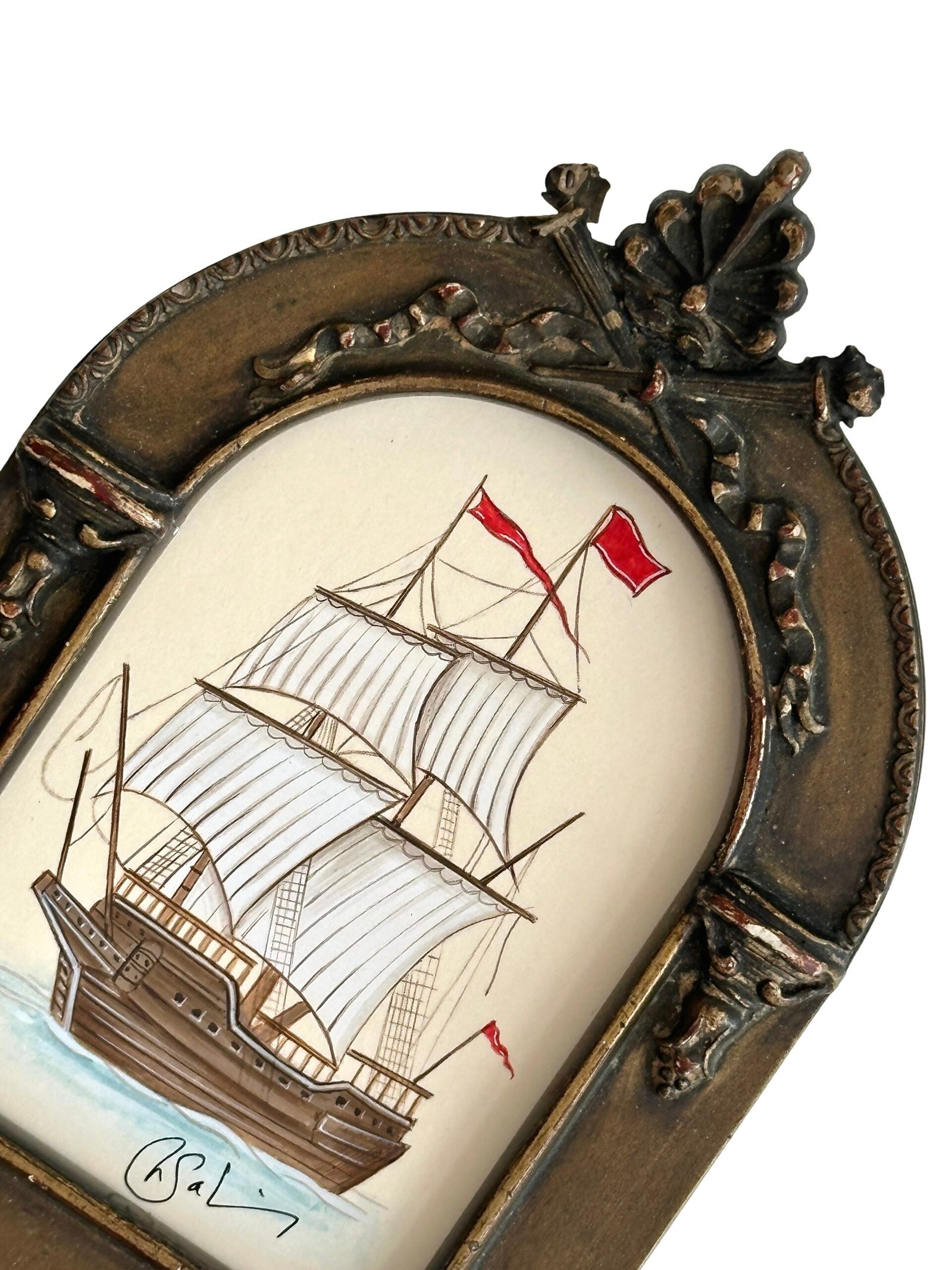 Hand-Painted Sailboat Painting, Scarlet Voyage - Image 3