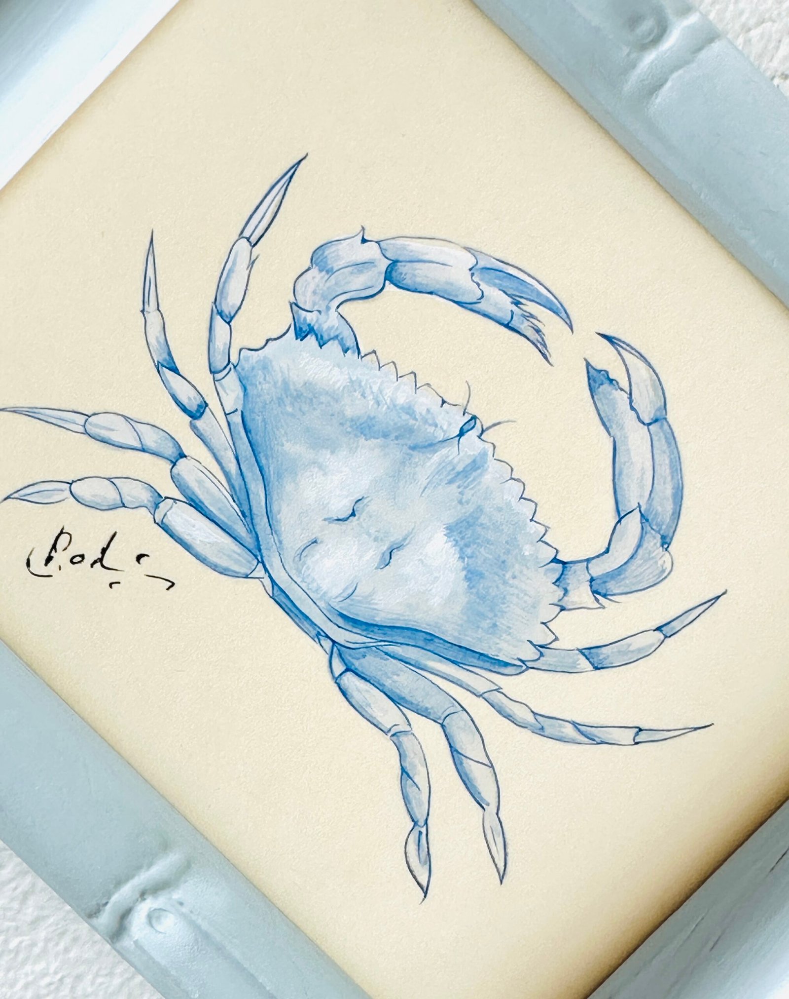 Hand-Painted Blue Crab Painting, Skye - Image 2
