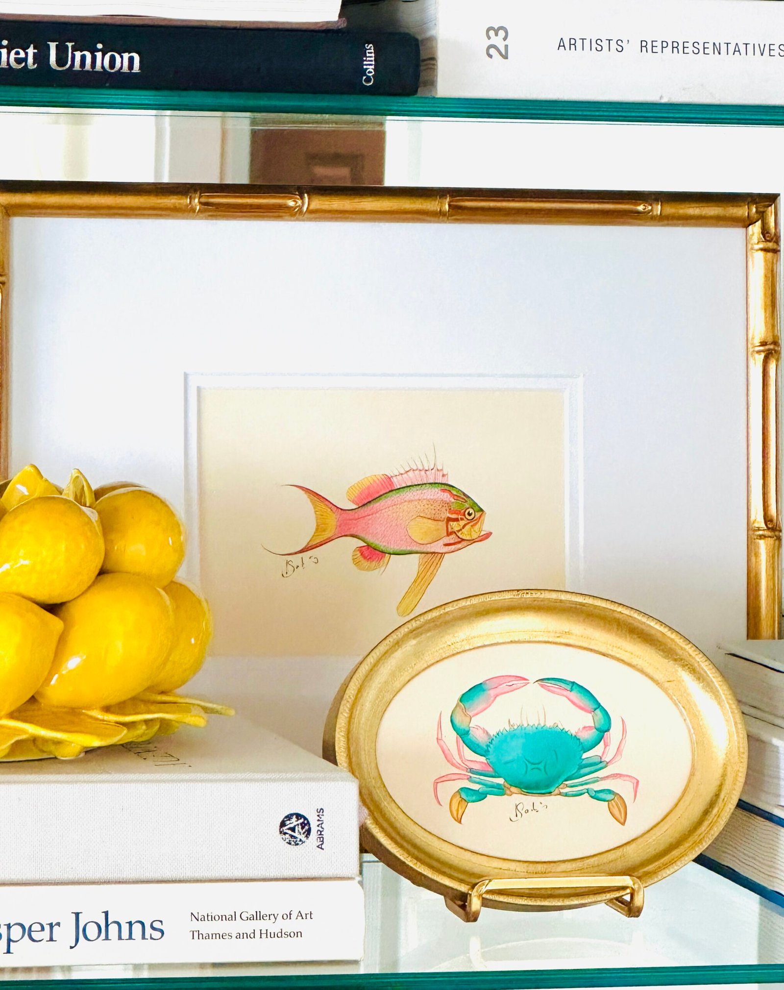 Hand-Painted Emerald Green Crab Painting, Tide - Image 3