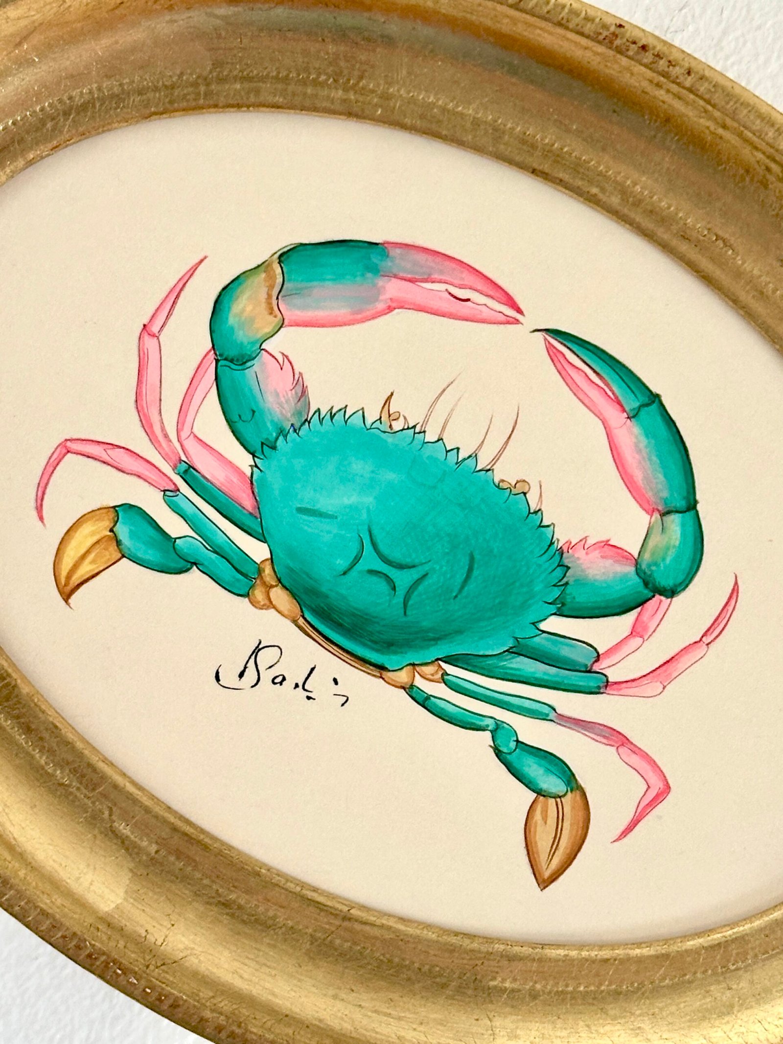 Hand-Painted Emerald Green Crab Painting, Tide - Image 2