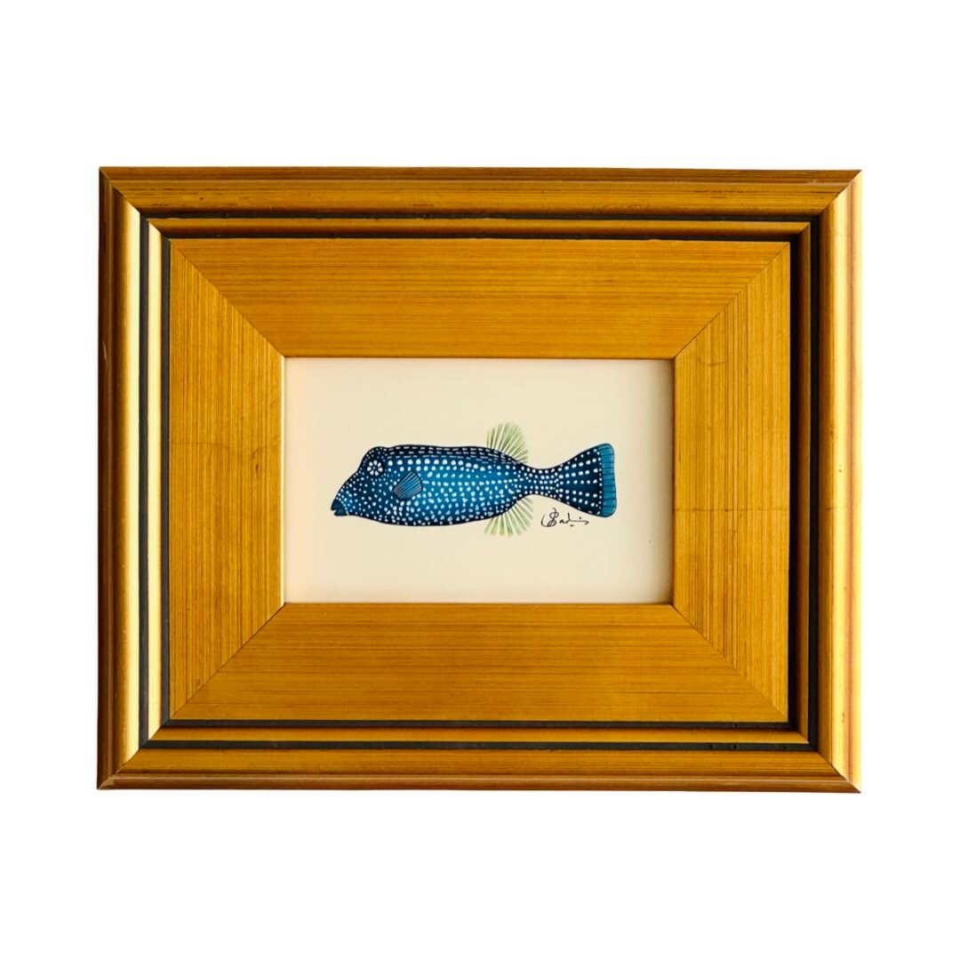 Hand-Painted Fish Painting, Indigo