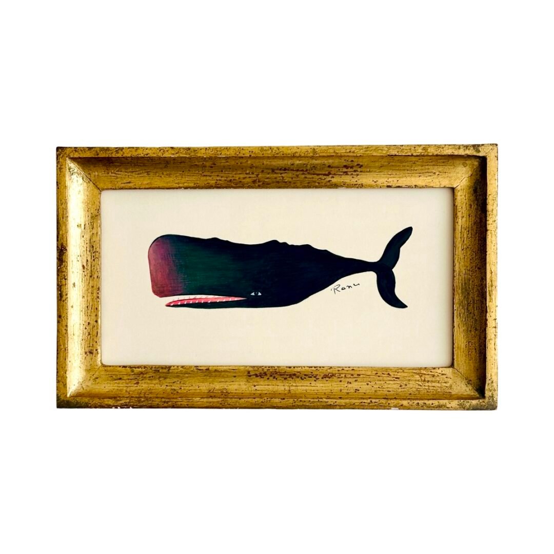 Hand-Painted Whimsical whale Painting, Obsidian