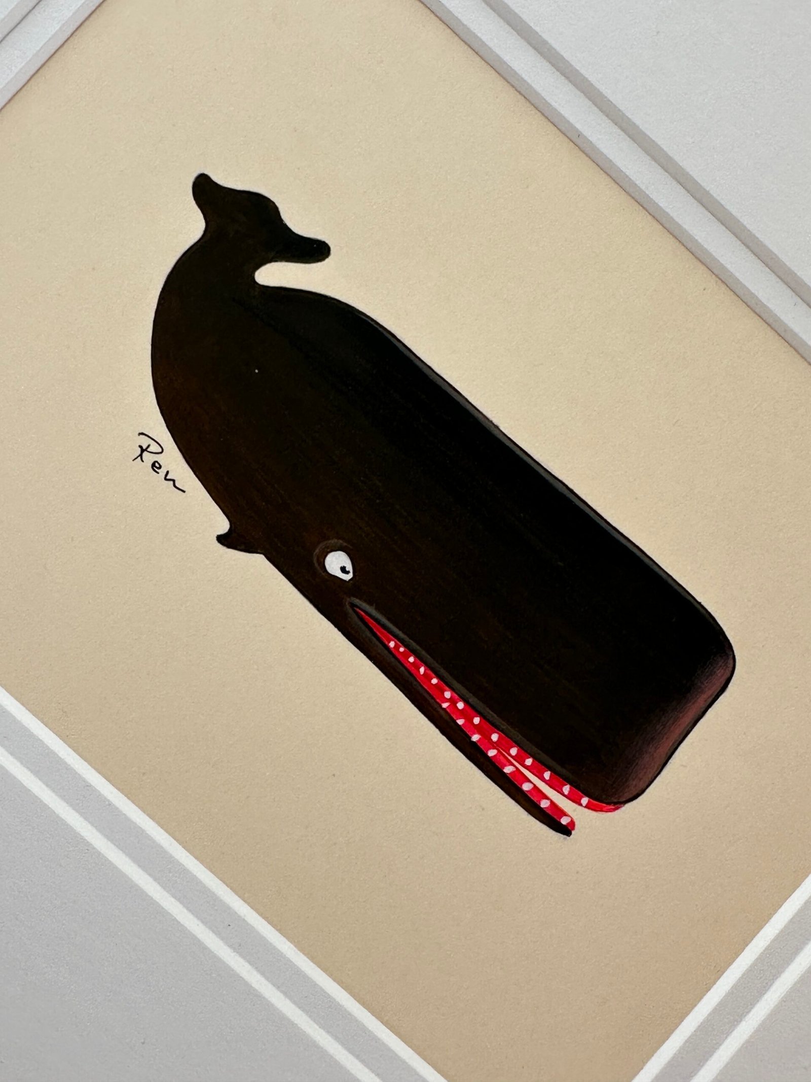 Hand-Painted Baby Whale Painting, Inkwell - Image 3