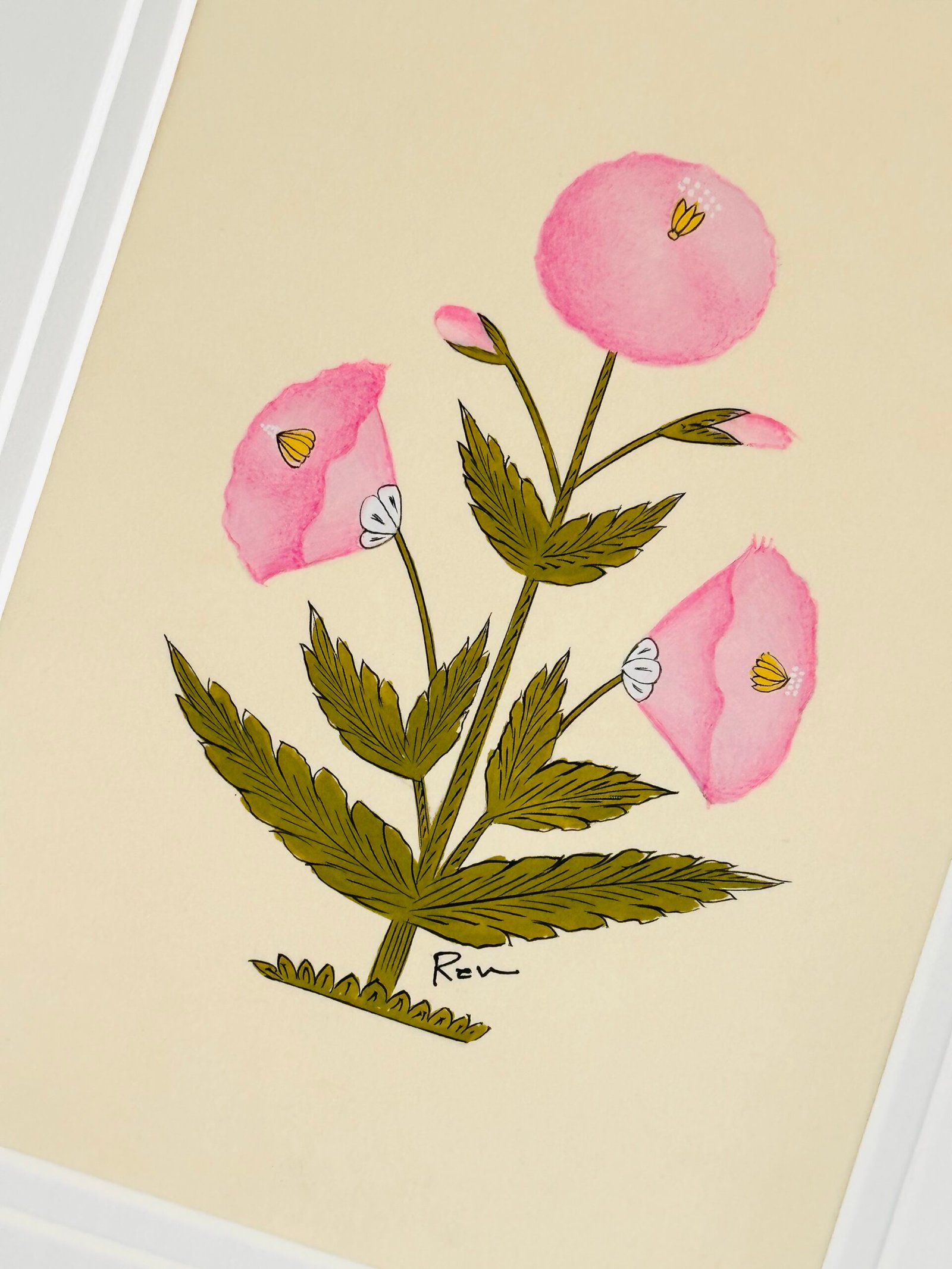 Hand-Painted Jaipuri Pink and green Floral Motif Painting - Image 2