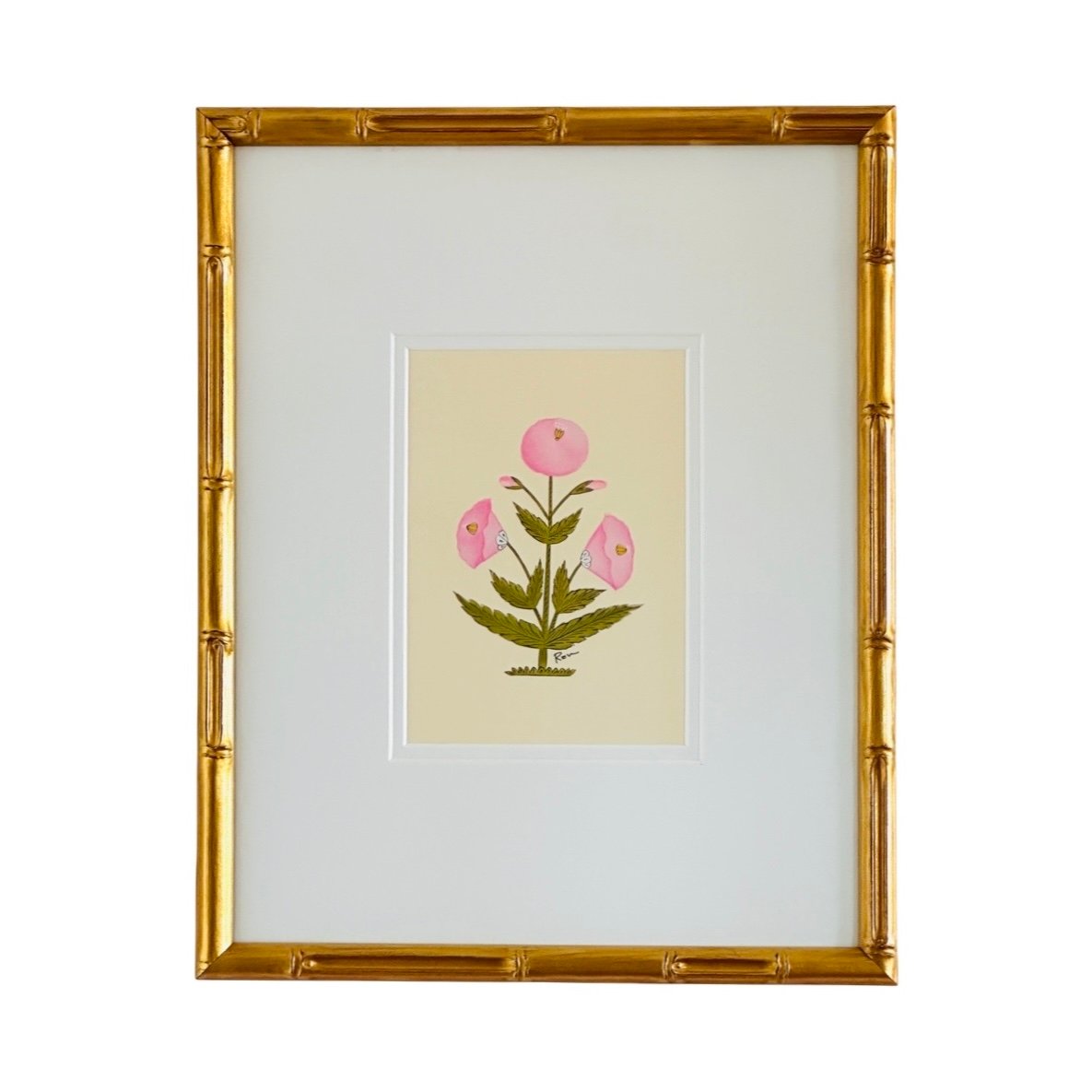 Hand-Painted Jaipuri Pink and green Floral Motif Painting