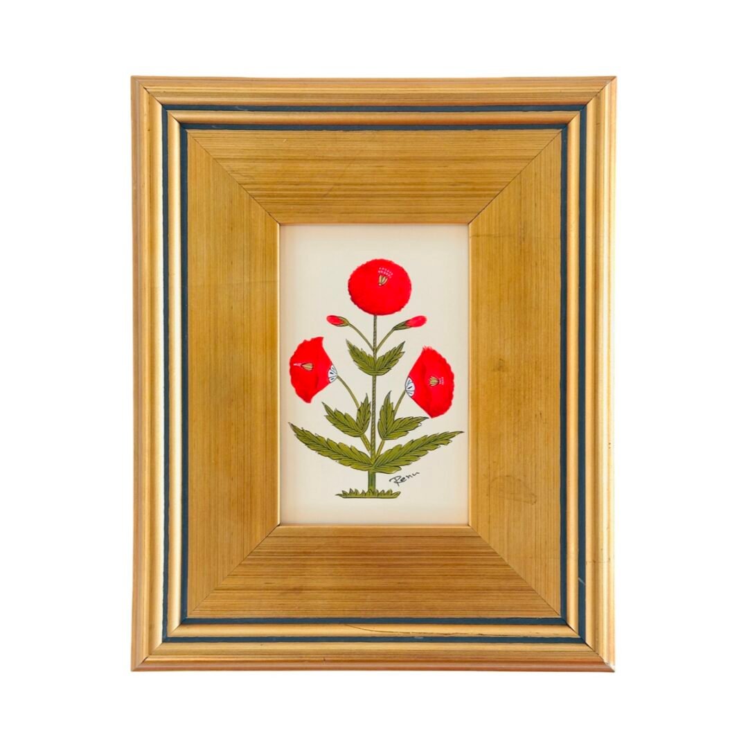 Hand-Painted Red Floral Motif Painting