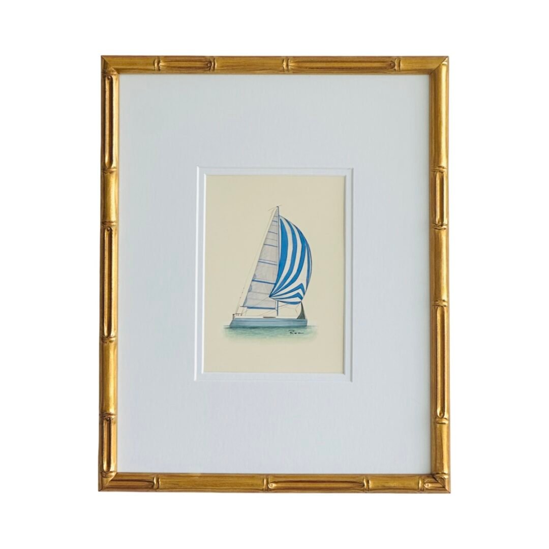 Hand-Painted Sailboat Painting, Sailor Blue