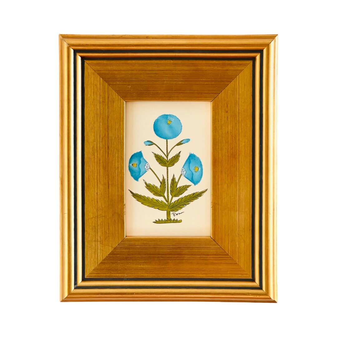Hand-Painted Blue Floral Motif Painting