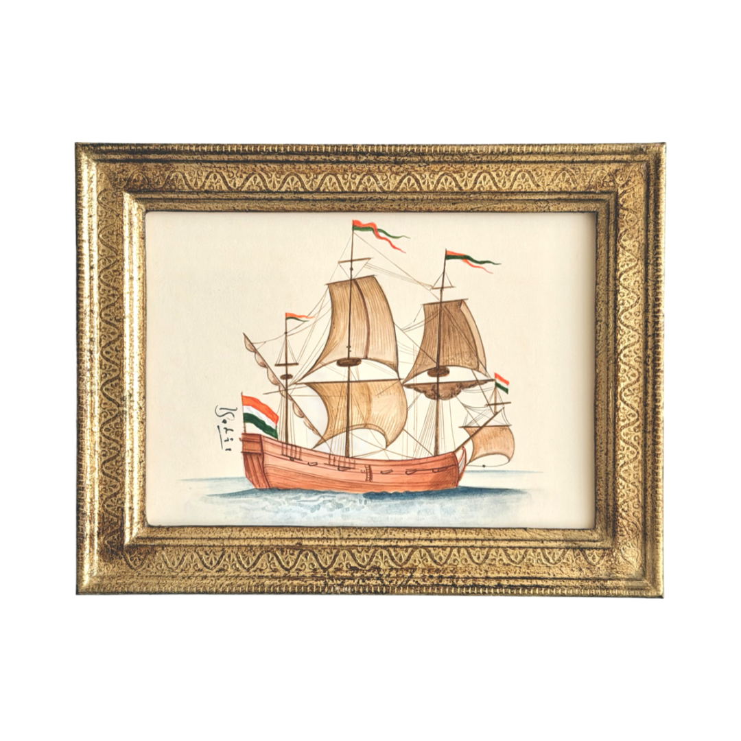 Hand-Painted Sailboat Painting, Terracotta Tide
