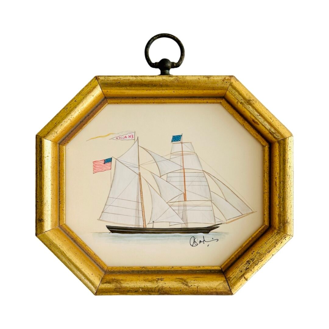 Hand-Painted Sailboat Painting, The Gilded Sail