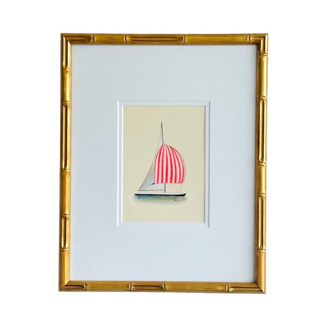 Hand-Painted Sailboat Painting, Captain Red