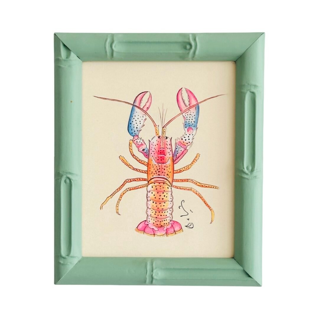 Hand-Painted Pink & Blue Lobster Painting, Taffy