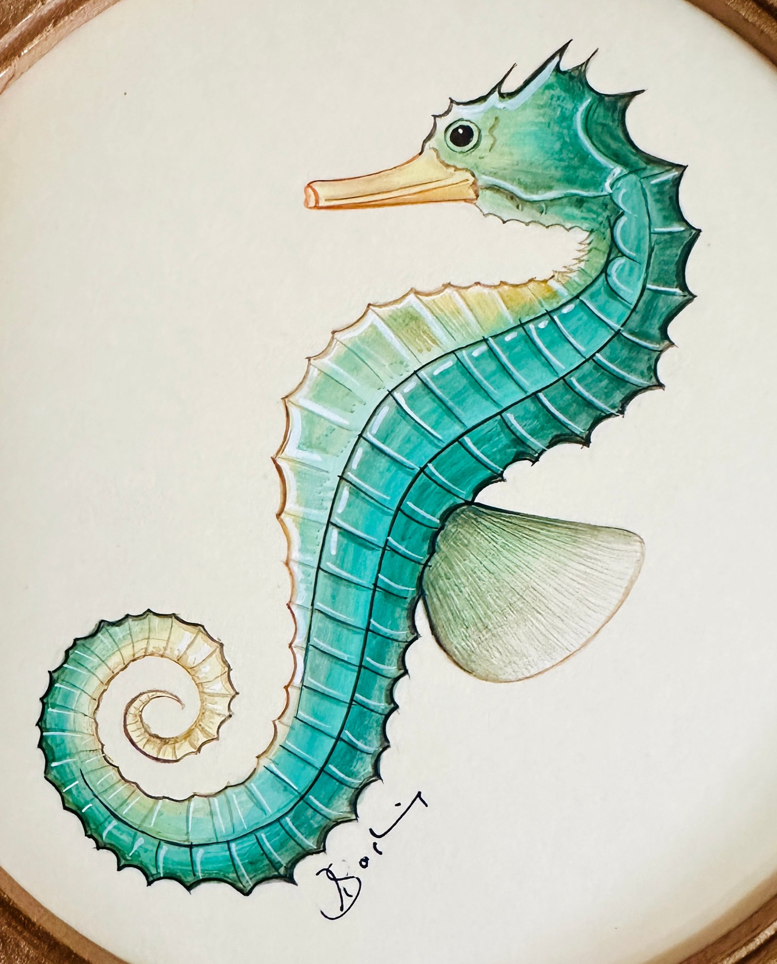 Hand-Painted Green Seahorse Painting, Seabrook - Image 2