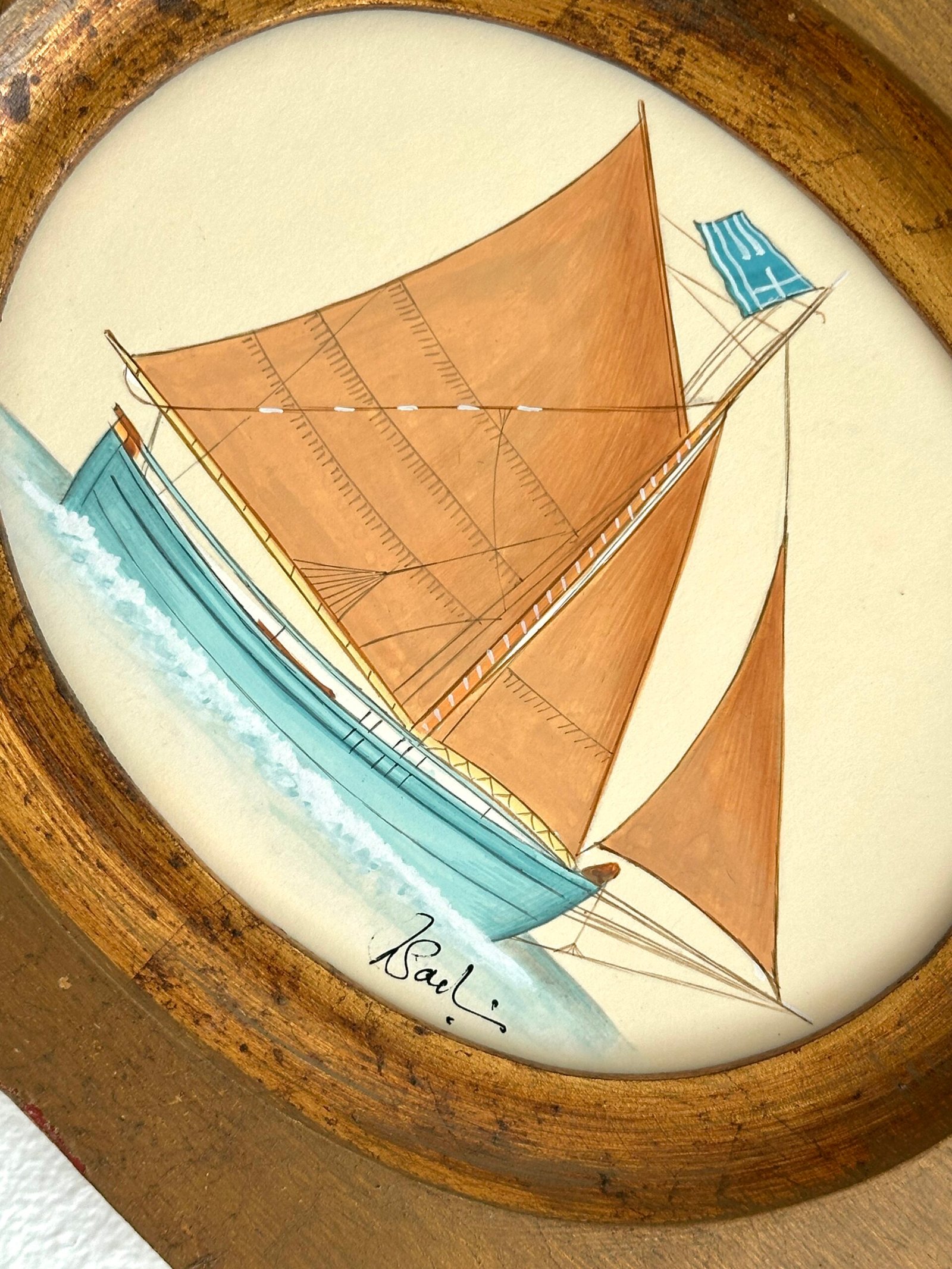 Hand-Painted Sailboat Painting, The Golden Tide - Image 2