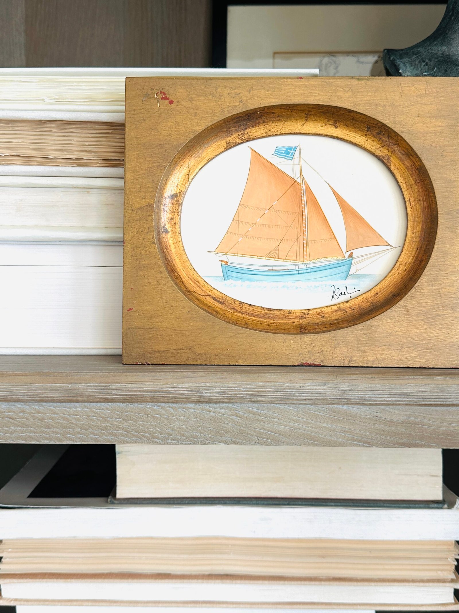 Hand-Painted Sailboat Painting, The Golden Tide - Image 4