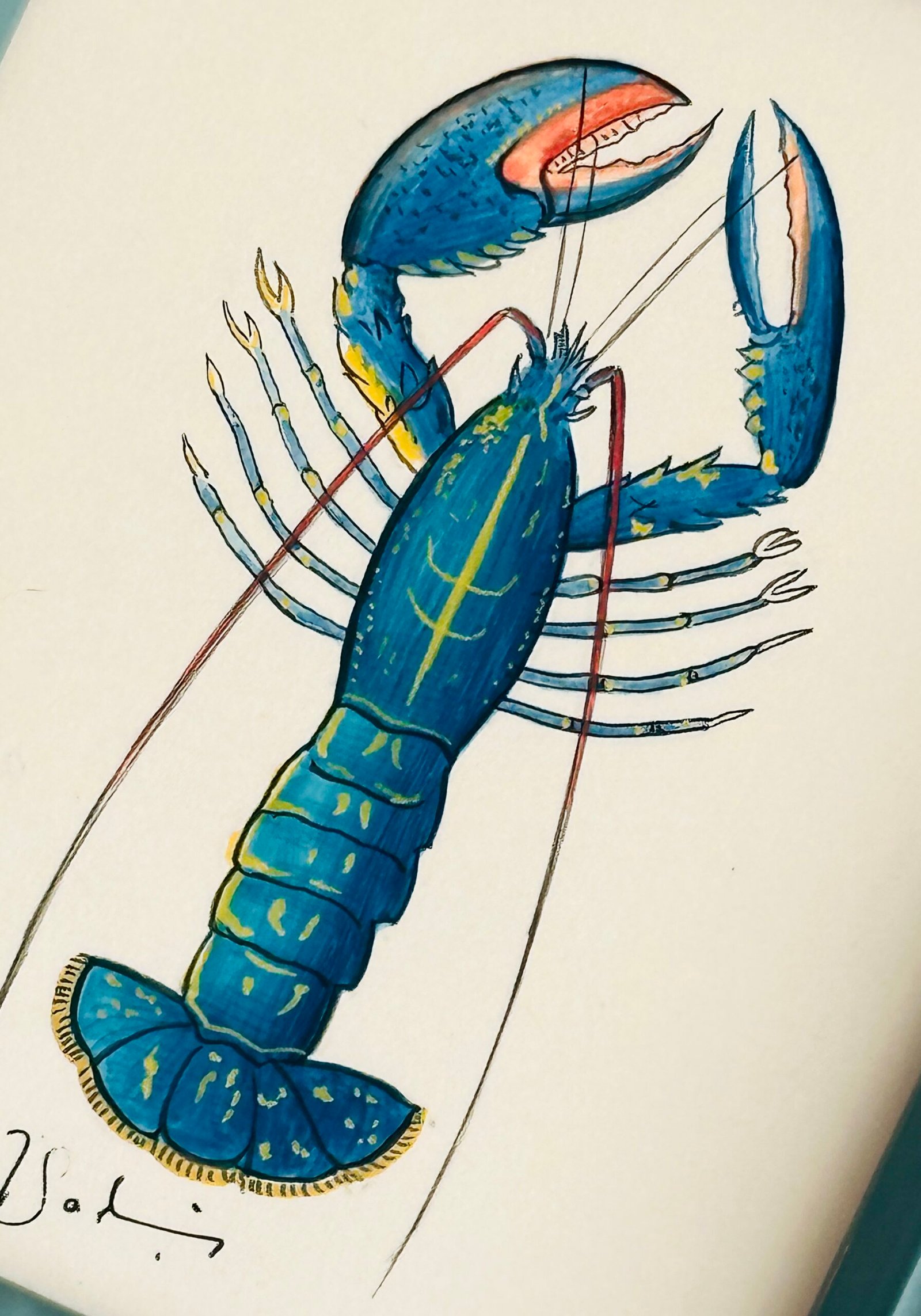 Hand-Painted Blue Lobster Painting, Blue Louie - Image 2