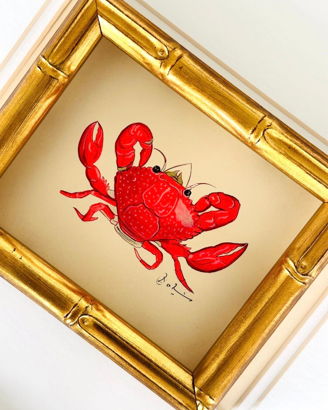 Hand-Painted Red Crab Painting, Ruby - 5"x6"