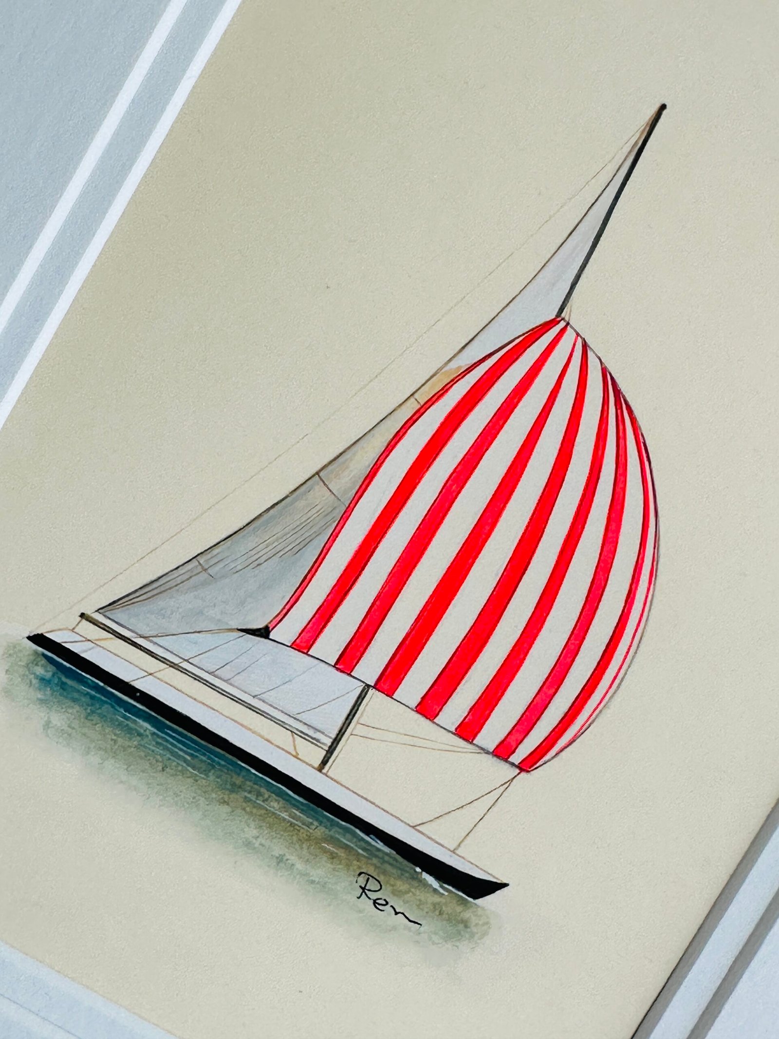 Hand-Painted Sailboat Painting, Captain Red - Image 2