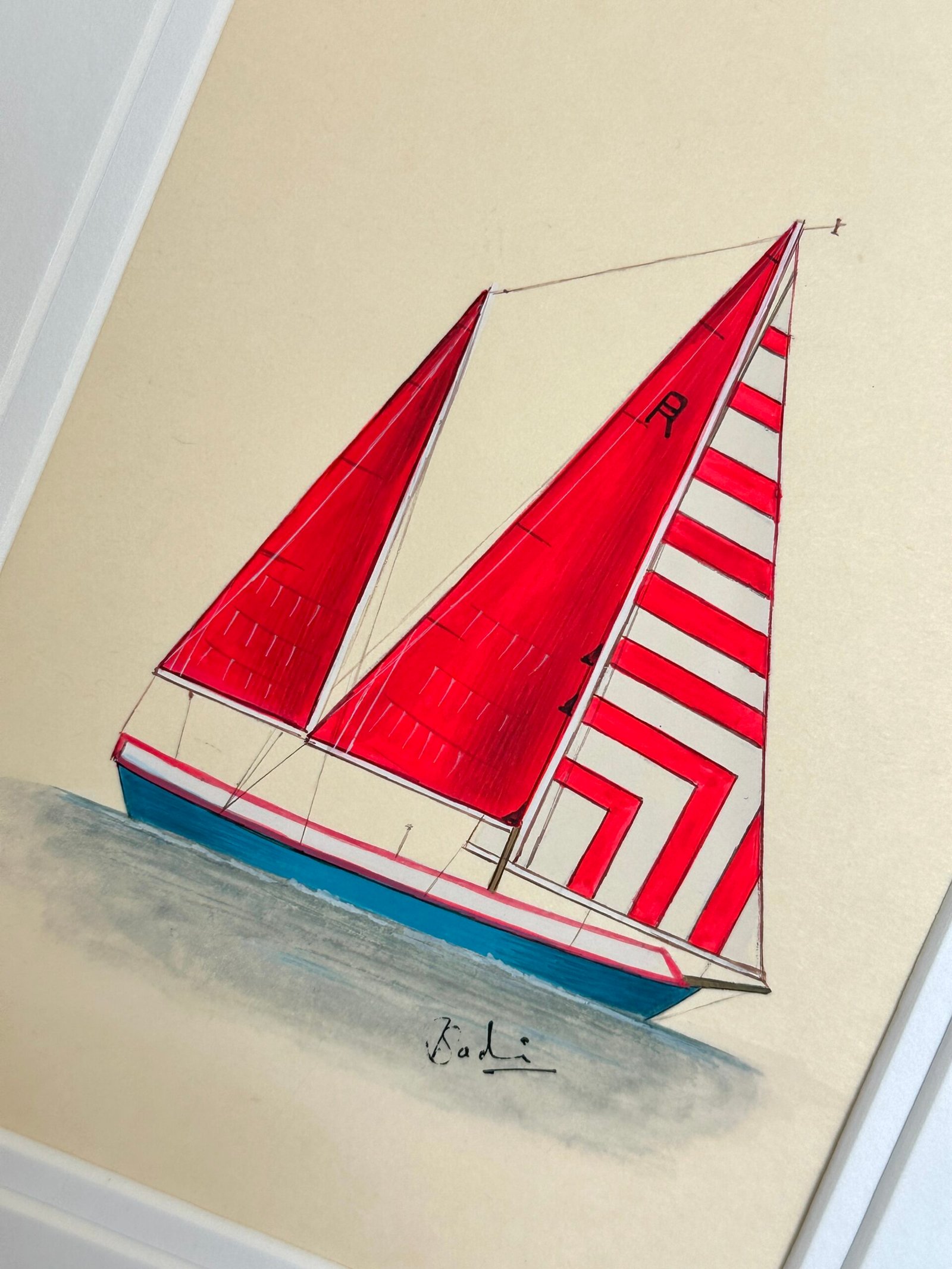 Hand-Painted Sailboat Painting, The Scarlet Sail - Image 2