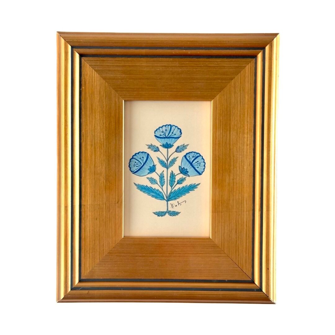 Hand-Painted Blue Floral Motif Painting