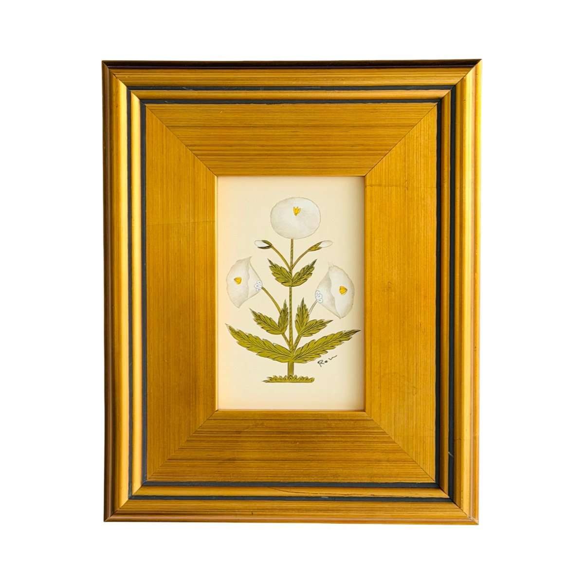 Hand-Painted White Floral Motif Painting