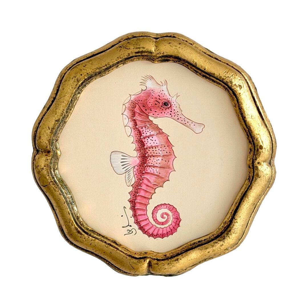 Hand-Painted Pink Sea Horse Painting, Rosette