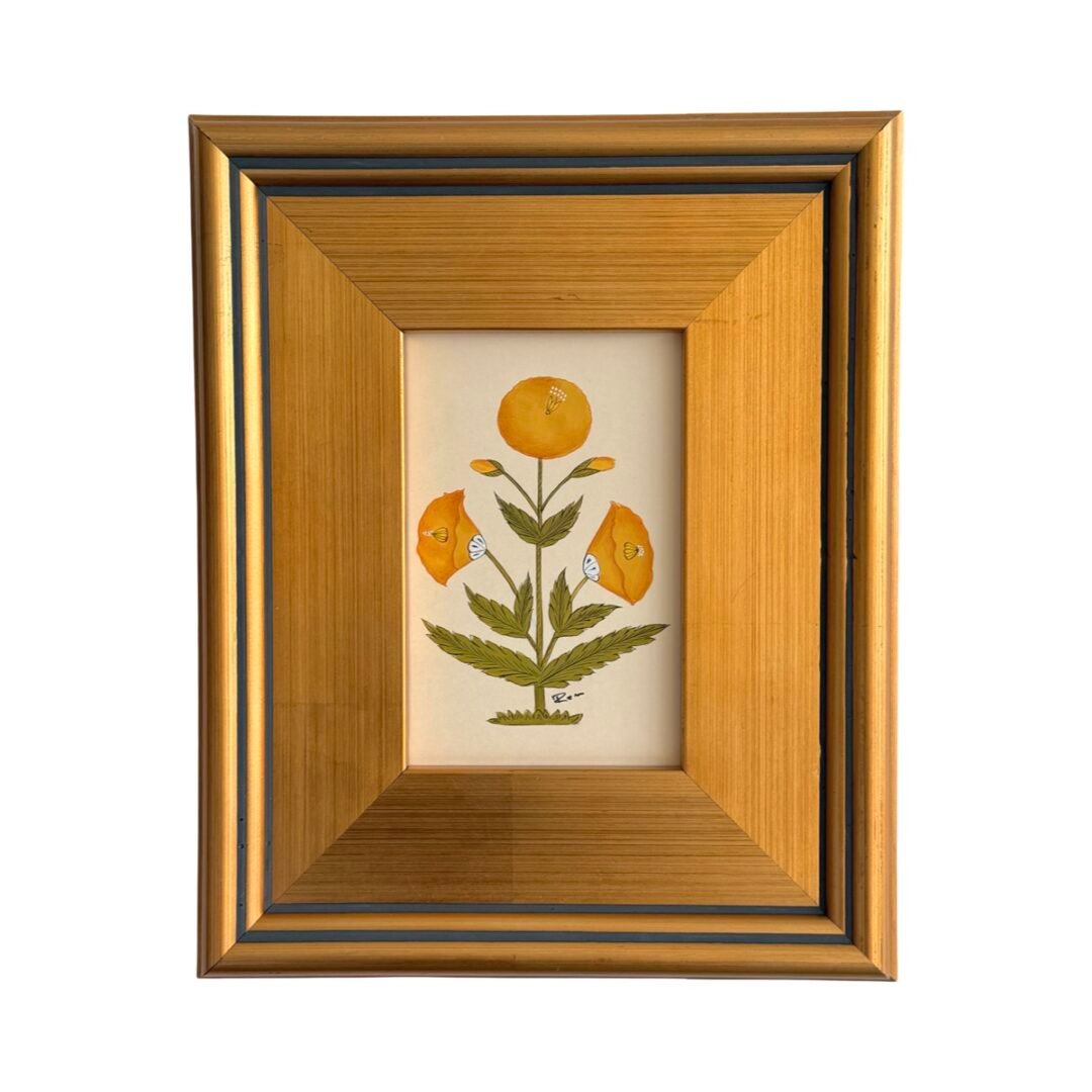 Hand-Painted Mustard Yellow Floral Motif Painting