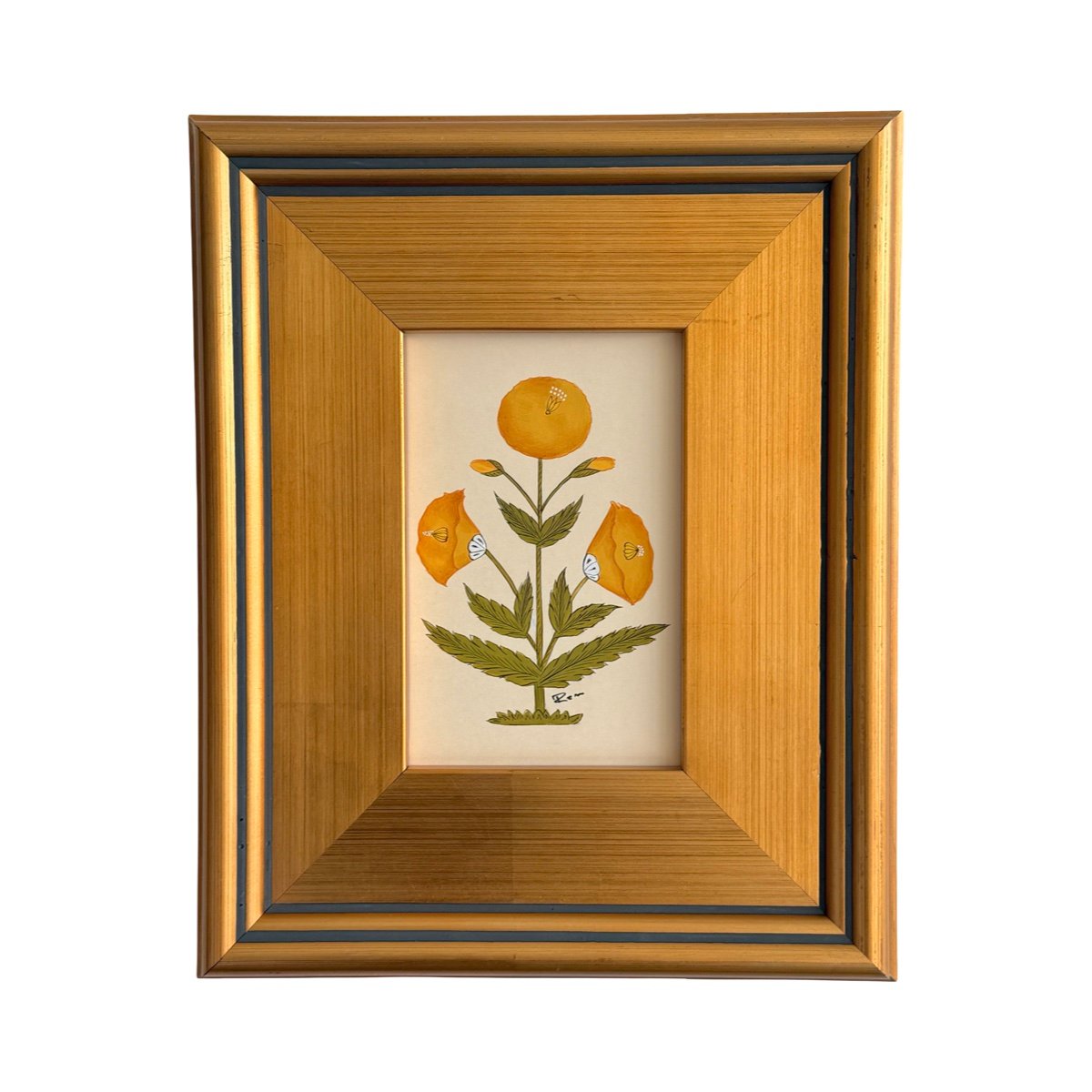 Hand-Painted Mustard Yellow Floral Motif Painting