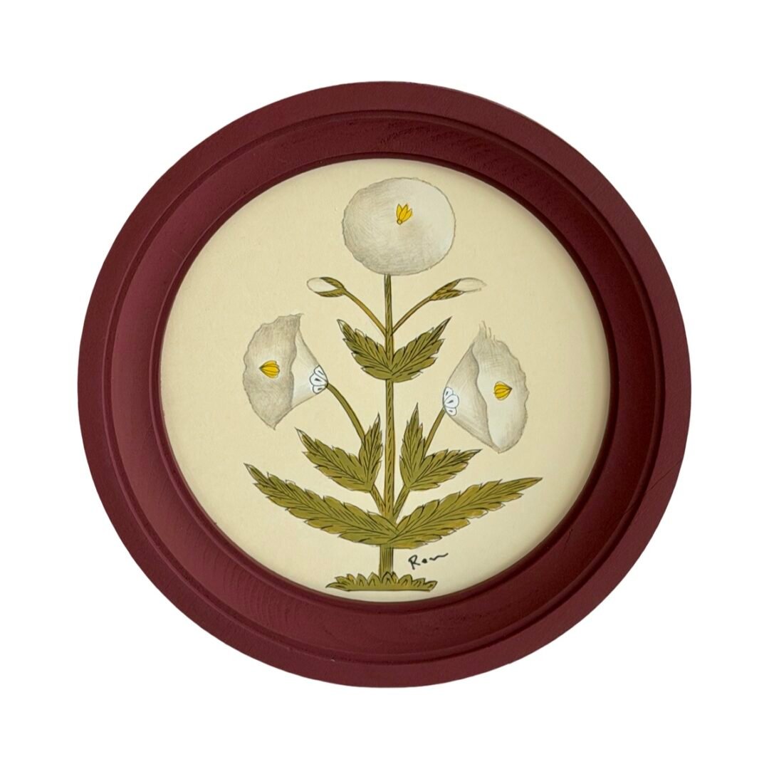 Hand-Painted White Floral Motif Painting