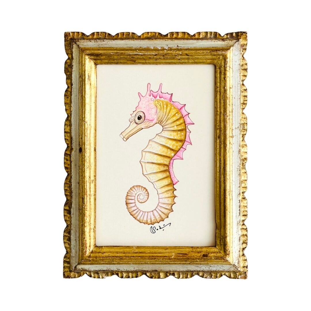Hand-Painted Pink & Yellow Sea Horse Painting, Buttercup