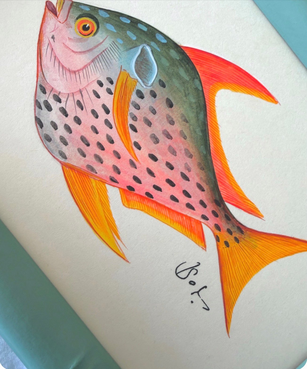 Hand-Painted Fish Painting, Blush - Image 2