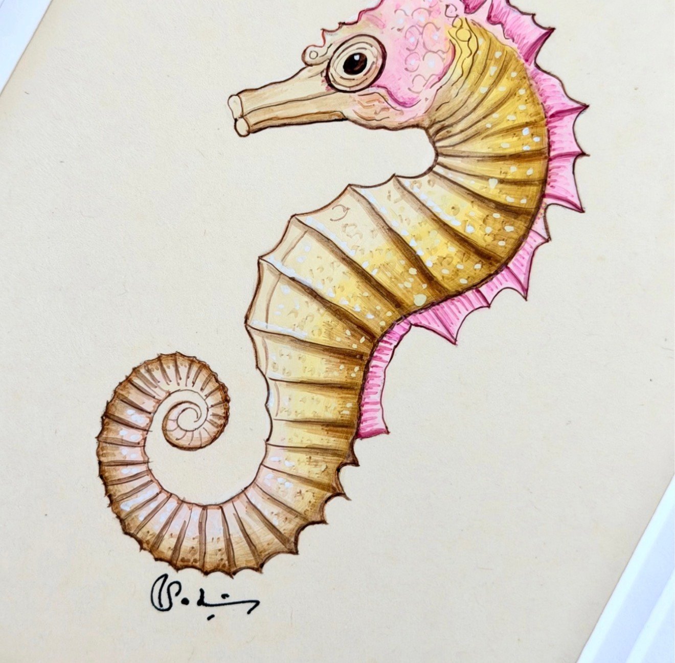 Hand-Painted Sea Horse Painting, Pearl - Image 2
