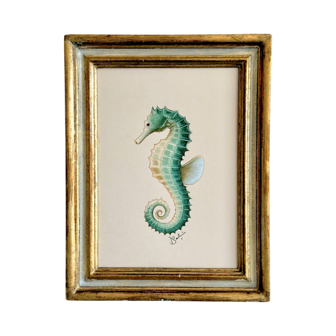Hand-Painted Green Sea Horse Painting, Capri