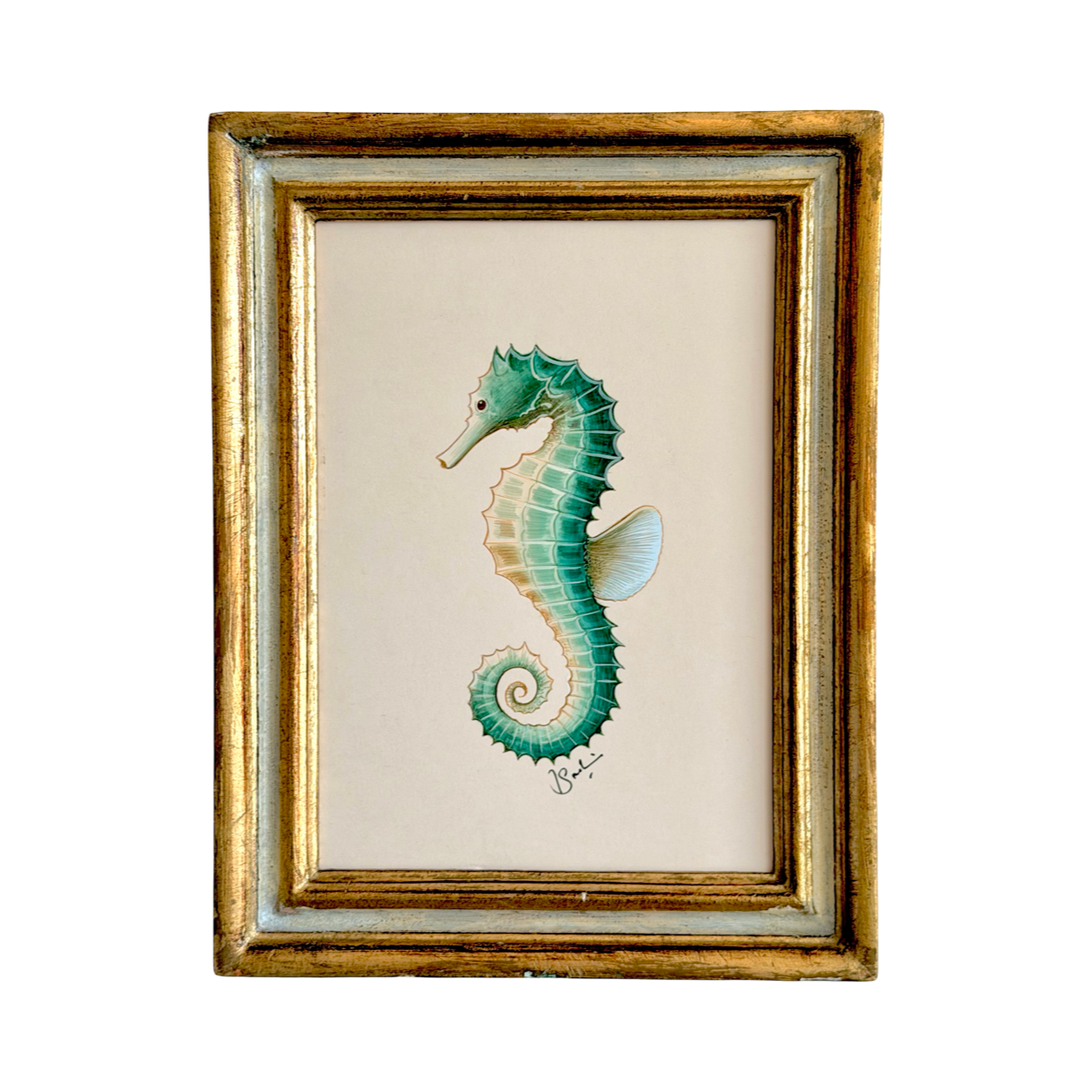 Hand-Painted Green Sea Horse Painting, Capri