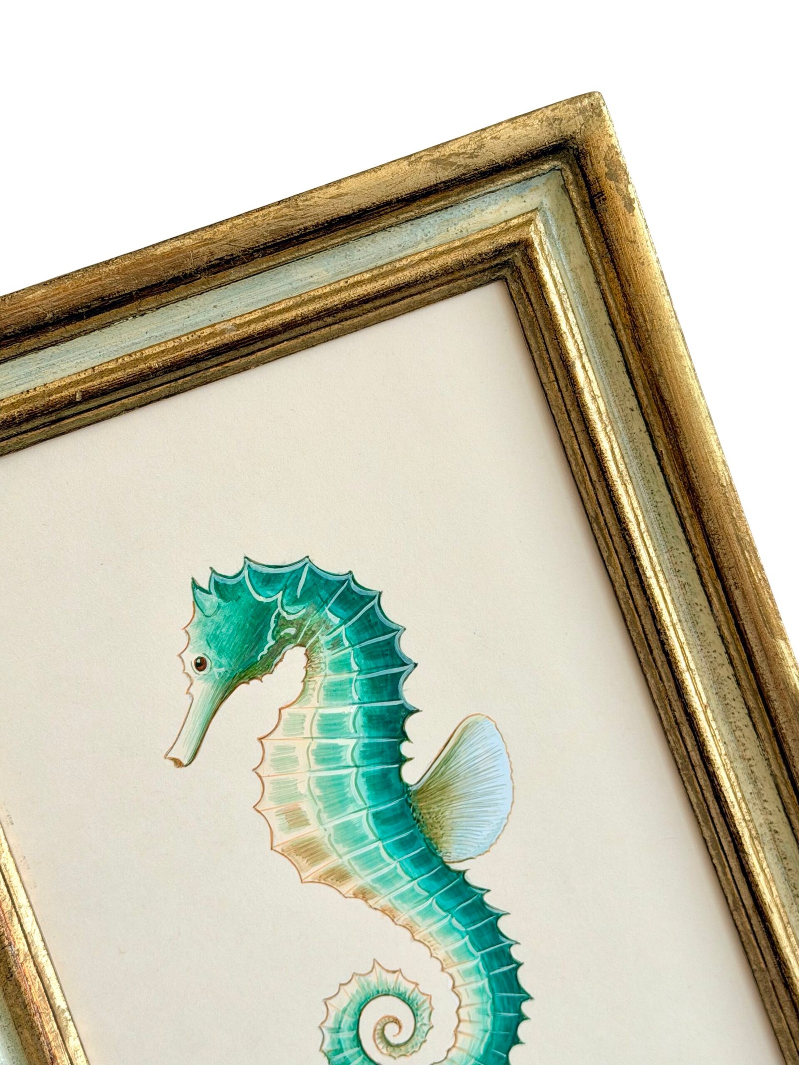 Hand-Painted Green Sea Horse Painting, Capri - Image 3