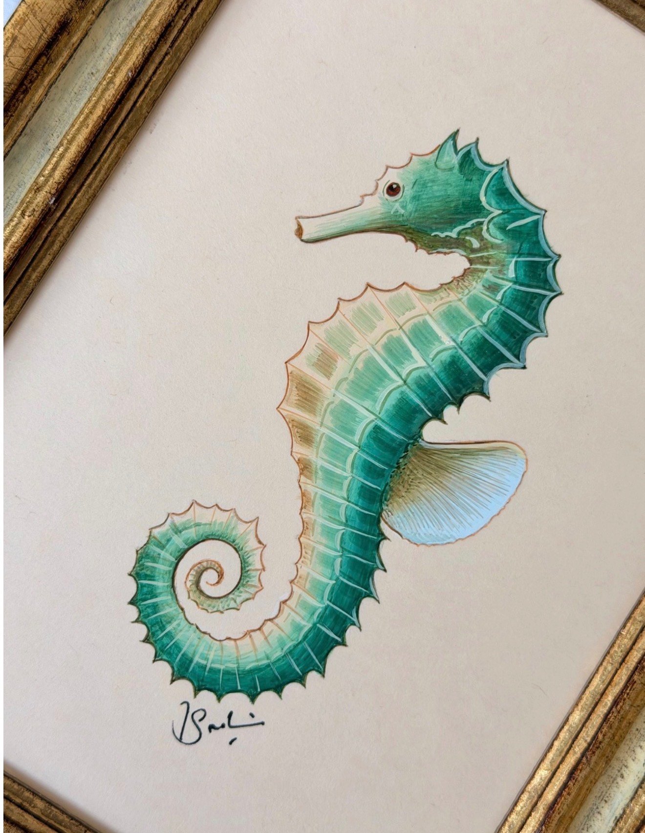 Hand-Painted Green Sea Horse Painting, Capri - Image 2